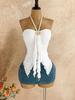 Women Solid Color Halter Backless Irregular Hem Mesh Camisole Top
