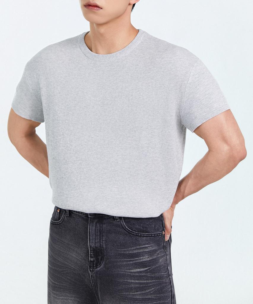 Opeumeideu Summer Washable Semi-Muscle Fit Crop Short Sleeve Knit
