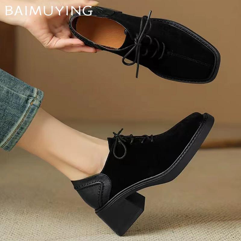 Suede Women Ankle Boots Square Toe High Heels Elehant Shoes Lace Up Chunky Winter Shoes 2025 Trend New Brand Pumps Botas Mujer