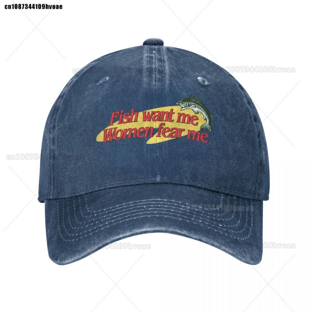 Fish Want Me Women Fear Me Baseball Cap Fashion Distressed Cotton Sun Cap Unisex Style Outdoor Summer Caps Hat