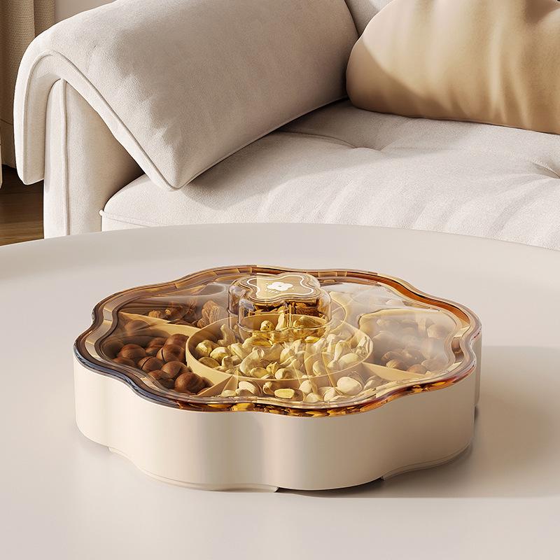 Elegant Compartmented Dried Fruit & Snack Display Plate with Lid for Living Room or Coffee Table