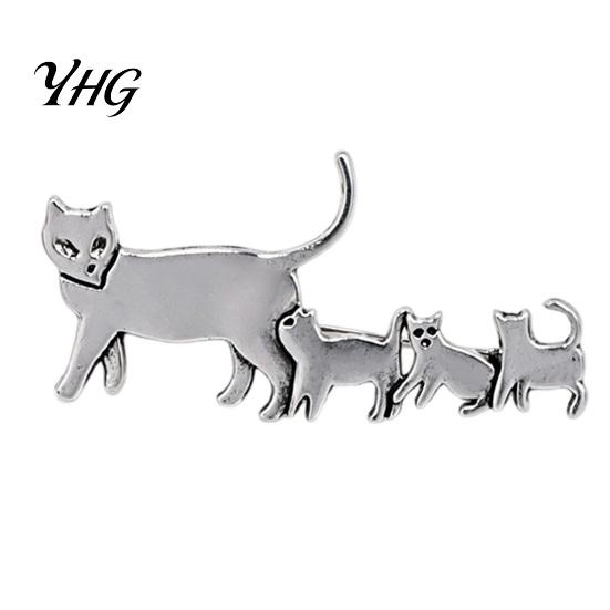 Daily Wear Brooch Cat Family Pin, Golden Silver Plated Alloy Kitten Lapel Tone Pin Animal Shape Badge Jewelry for Clothing Bags Hats Mini