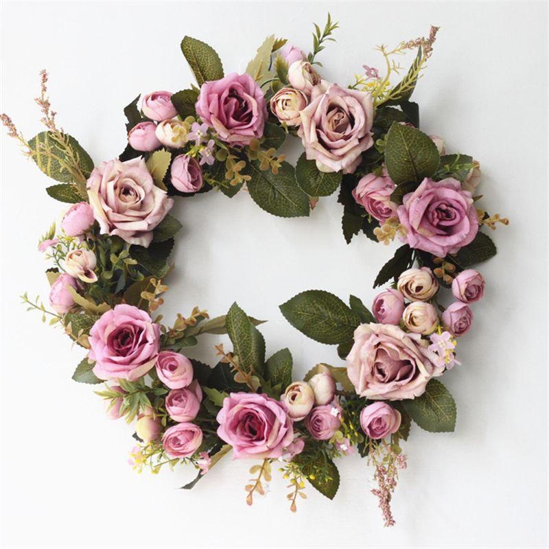 

Peony Artificial Rose Flower Hanging Door Flower Garland Wreath Decor Party фиолетовый