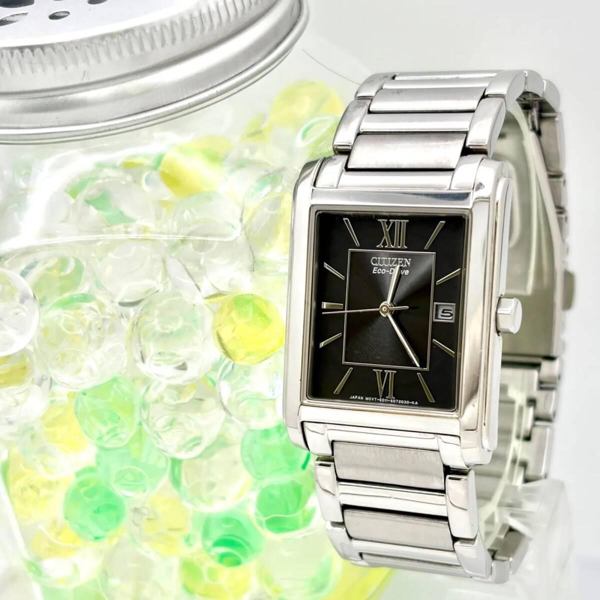 Used [Operation] CITIZEN Citizen Solar Men s Watch Rectangular Silver E011-S045193 361020174
