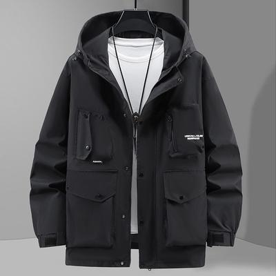 Waterproof Windbreak Cargo Jacket Men Hooded Coat Plus Size Fashion Casual Solid Color Jackets Big Size Coats Male