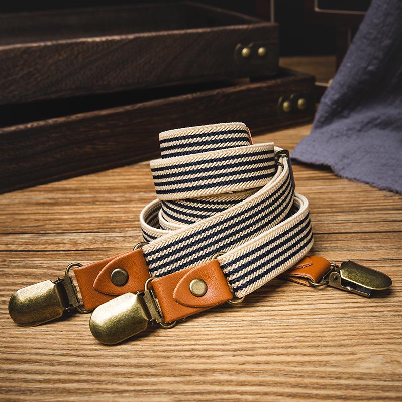 Unisex Elastische Gestreifte Rutschfeste Hosenträger mit Drei Clips