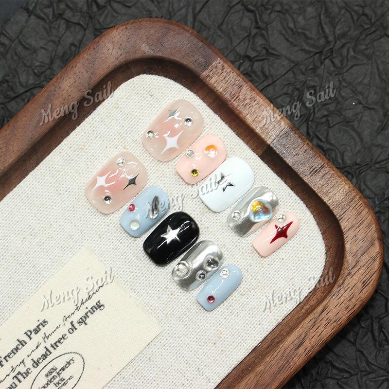 Милые Стильные Мандаринки Ручной Работы Носимые Ногти - Маникюр Звездный Румянец, Свежие и Универсальные Накладки XS (Very Small Hands/Tiny/Petite)