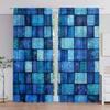 2pcs Retro Blue Mosaic Tiles Printed Curtain for Home Decor - Rod Pocket Window Treatment for Bedroom, Office, Kitchen