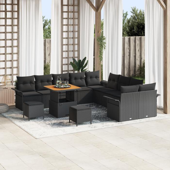 Ensemble de canapés de jardin vidaXL 13 pièces avec coussins noirs en poly rotin, Canapé de jardin 2 places vidaXL 3362189