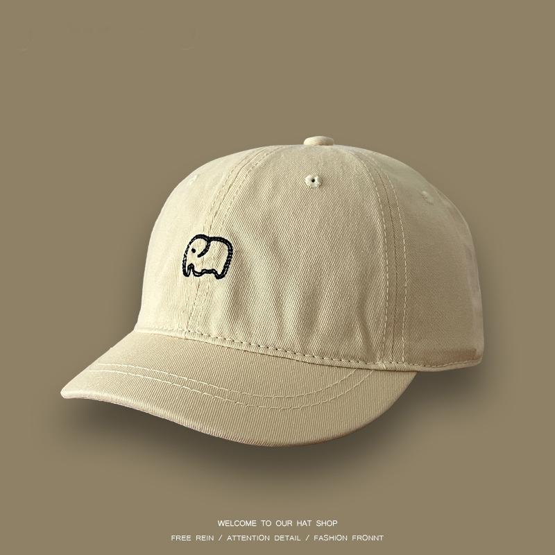 

Retro short brim cap female couple versatile soft top thin baby elephant embroidered short edge baseball cap men Adjustable
