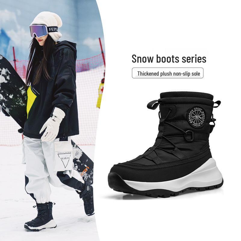 Unisex Snow Boots with Fleece Lining, Women's Cold-Resistant Travel Shoes, Non-Slip Waterproof Men's Footwear