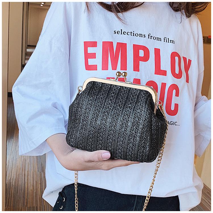Mouth Gold Small Bag Female Wild Messenger Bag Chain Shoulder Fashion Clip Mouth Straw Bag