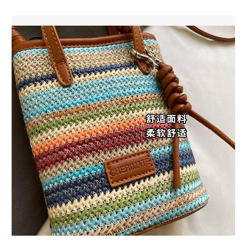 IELGY Straw Messenger Bag Striped Portable Mobile Phone Bag