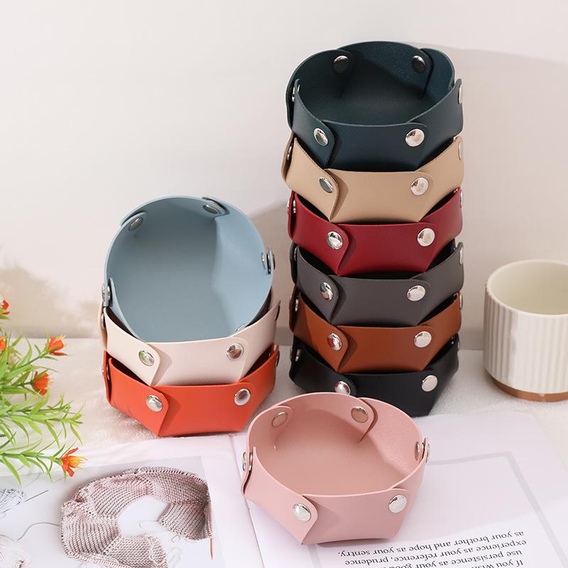 Compact PU Leather Foldable Tray: Entryway and Living Room Organizer for Keys and Jewelry
