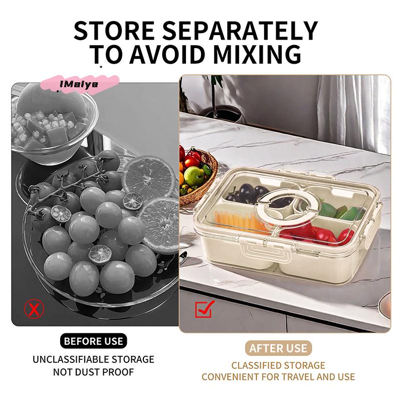 Rugged Portable Snack Food Box Container with Seasoning Divided Tray Lid And Handle 4/8 Snack Dividers for Easy Serving