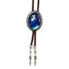 Vintage Oval Shape Stone Pendant Bolo Tie Western Braided Rope Adjustable Necktie Jewelry Shirt Collar Chain Necklace
