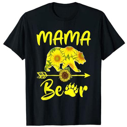 ZIMOXUAN Mama Bear Sunflower Gift Funny Mothers Day Mom and Aunt Gift T-Shirt