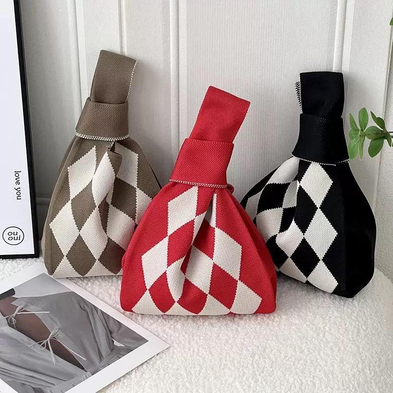 Square Rhombus Rhombus Stripe Geometric Knitted Gift Bag Handbag Handbag Handbag Tote Bag