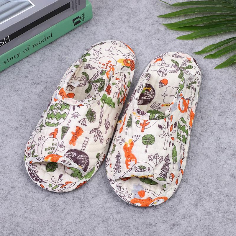 Vintage Korea Floral Hausschuhe Pantoffeln Damen Baumwollstoff Hausschuhe Nähen Bequeme Flache Schuhe Indoor Weich Reise