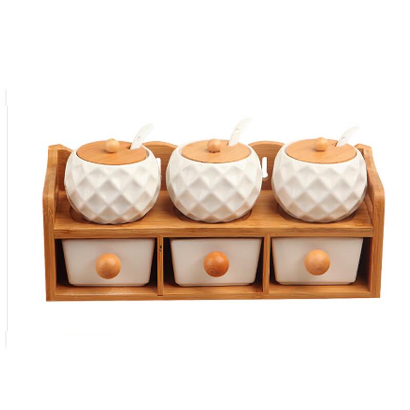 LISM Diamond Series Ceramic Condiment Jars with Bamboo Rack (8-piece set)