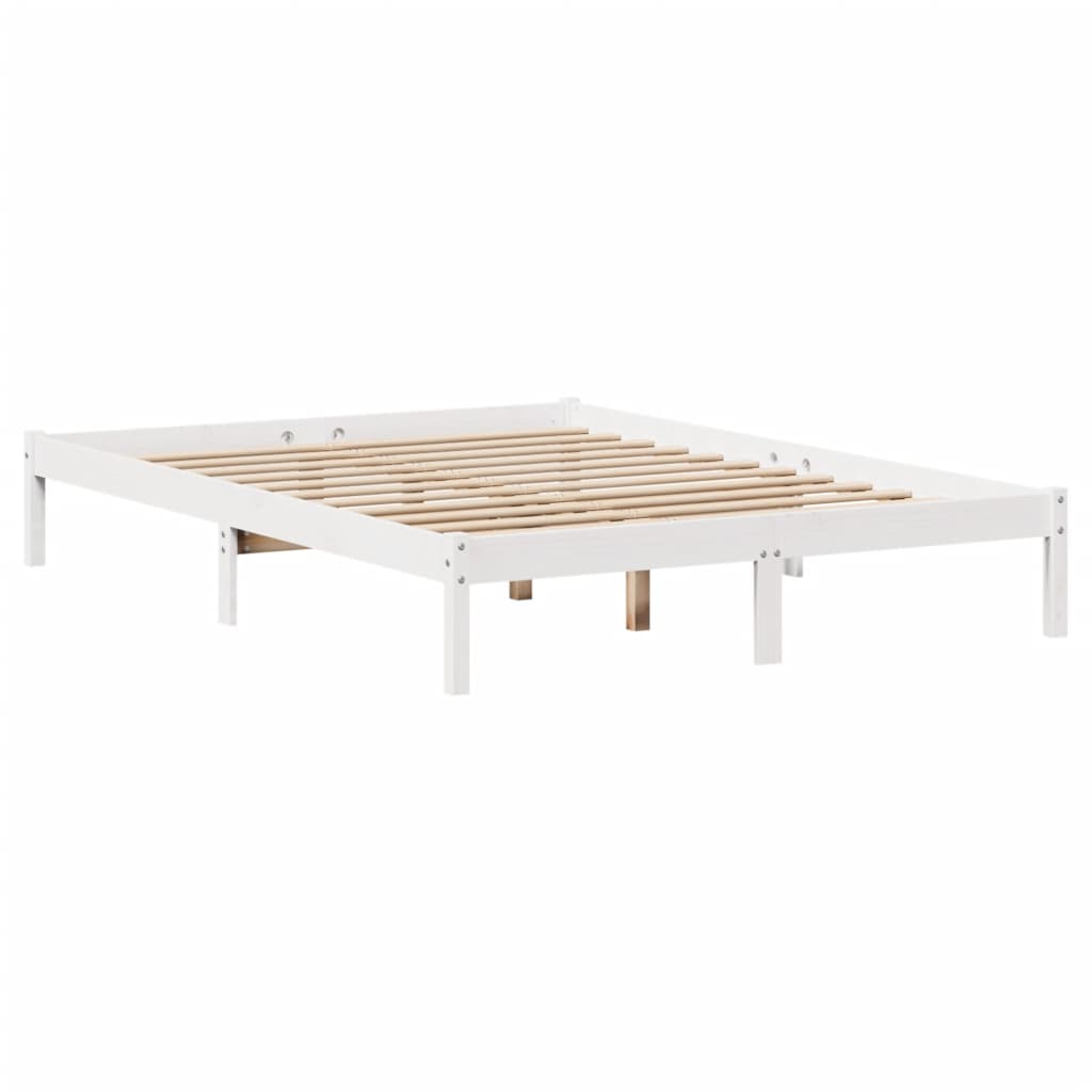 Solid Wood Bed with Shelf Without Mattress White 160x200 cm Pine