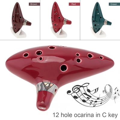 12 Hole Ocarina Ceramic Alto Mid Tone ToneC Flute Instrument Red Green Brown Optional
