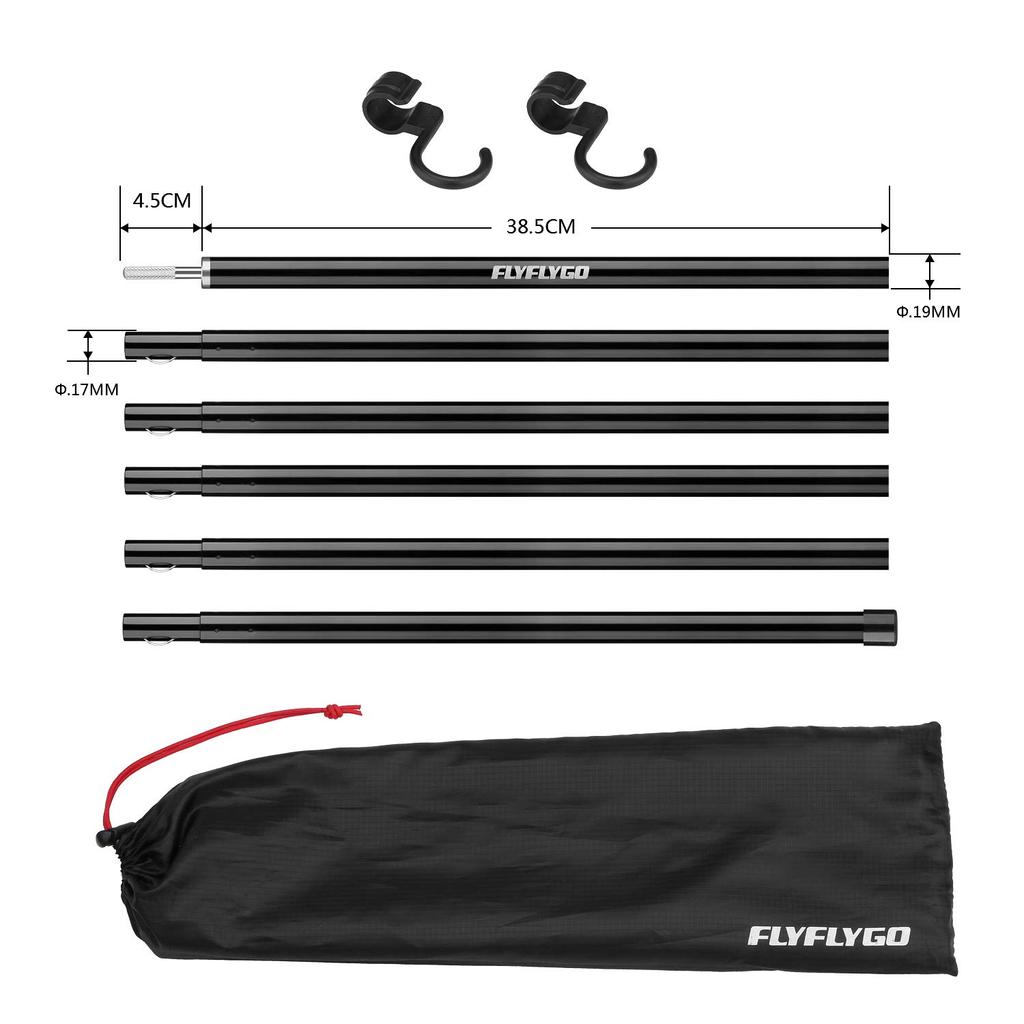 FLYFLYGO Aluminum Tent Pole Tarp Pole Set of 2 Diameter 19mm Split Type Duralumin Solo Camping Sub Pole Touring Compact Storage Case Included (6