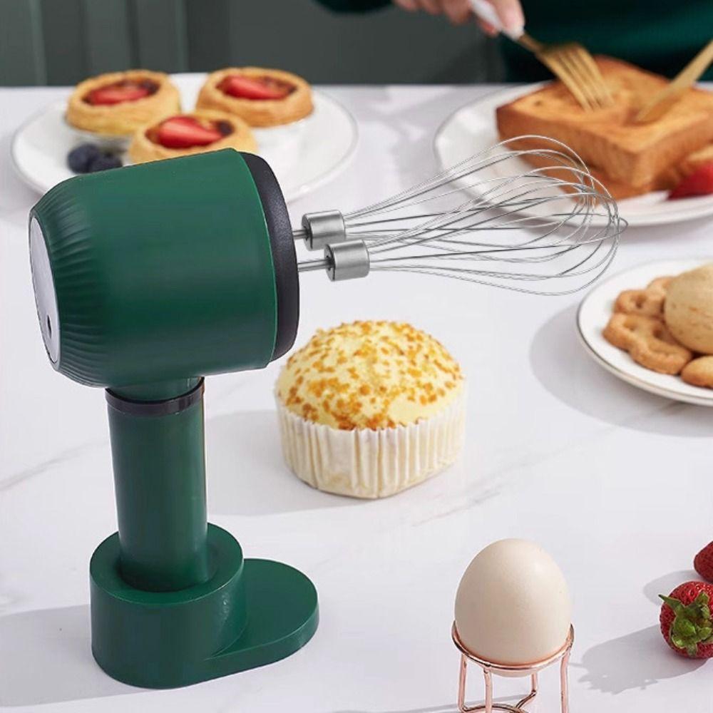 Double Whisk Head Wireless Handheld Electric Egg Beater Stand-up Design Egg Mixer Cake