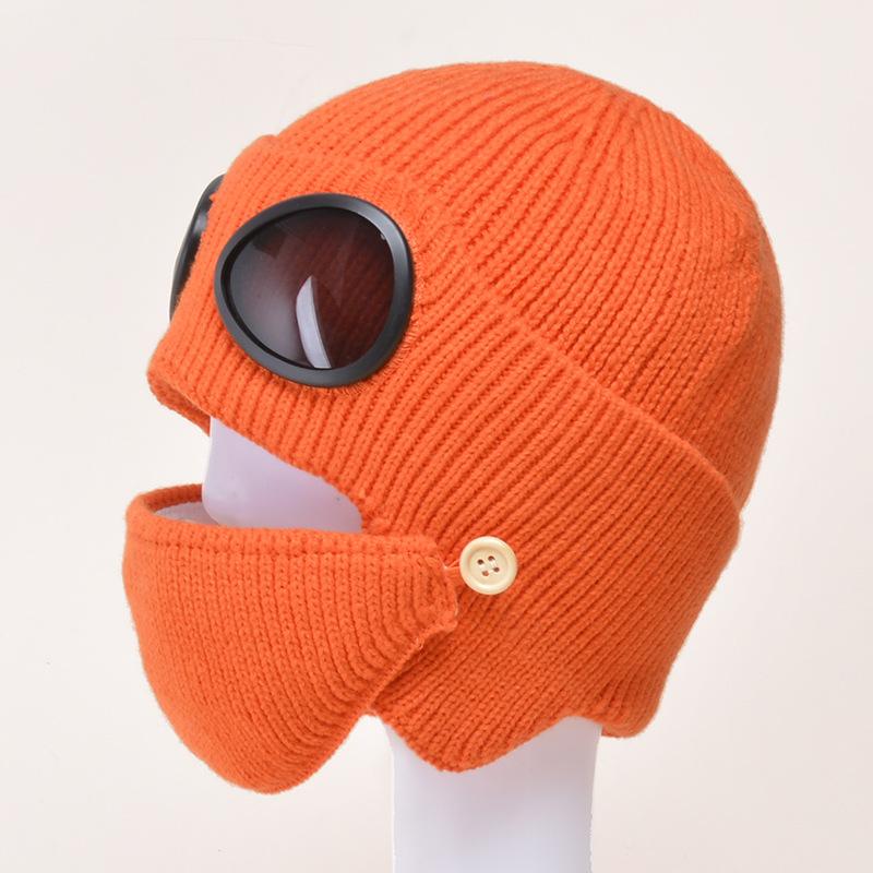 1 Pcs Autumn and Winter Warm Hat New Aviator Glasses Ear Protection Plus Velvet Warm Wool Knitted Hat with Mask New