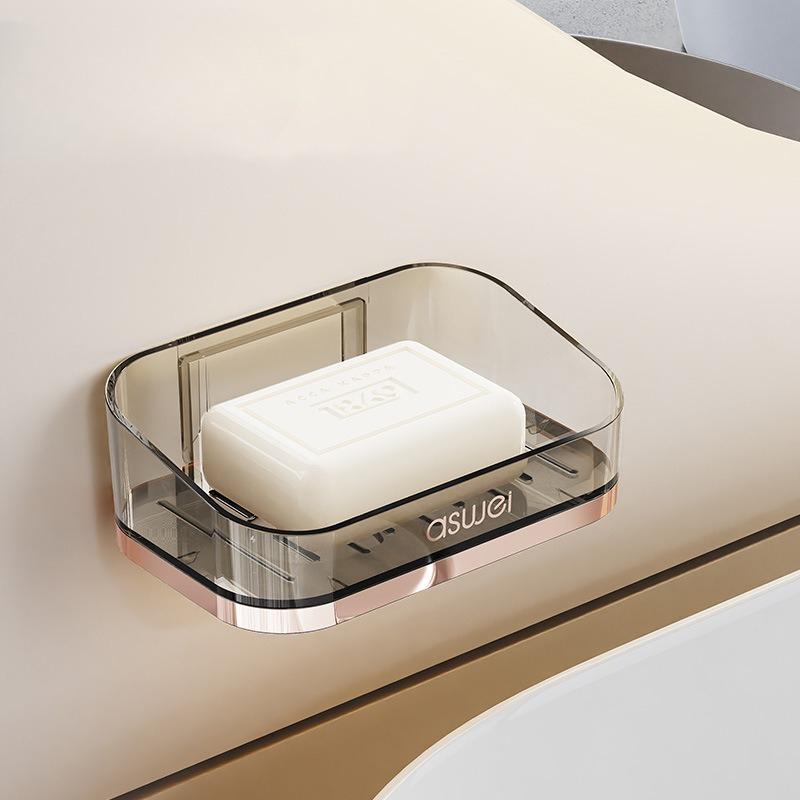 Household Draining Soap Rack, Soap Box, Bathroom and Toilet Wall-mounted Double-layer Soap Box, Non-drilling Storage Rack