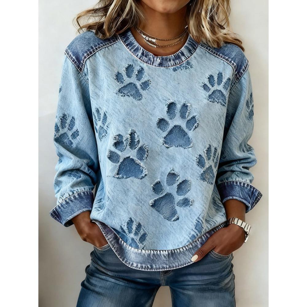 Autumn Fashionable Comfortable Casual Versatile Loose Women's Multi Color Printed Round Neck Long Sleeved T-Shirts