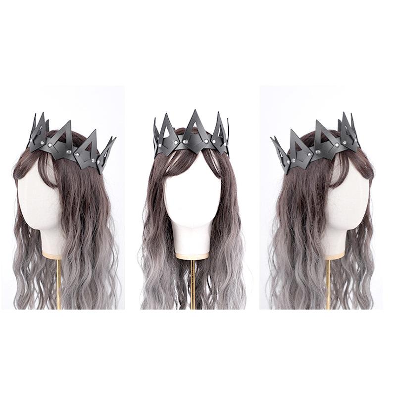 Leather Crown Unisex King Queen Gothic Crown Halloween Masquerade Cosplay Wedding Birthday Party Costume Accessories Props