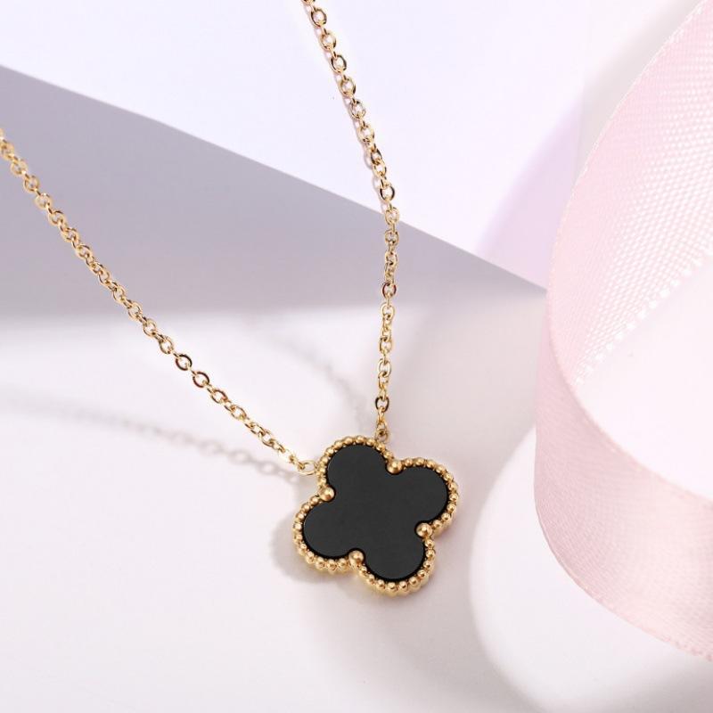 15MM Double-sided Titanium Steel Four-leaf Clover Necklace Female Simple Fashion Clavicle Chain Necklace