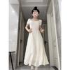Square Neck Dress Women's Summer French High-end Feeling Super Good-looking, Beautiful, Unique and Beautiful Waist Temperament Medium and Long Dress