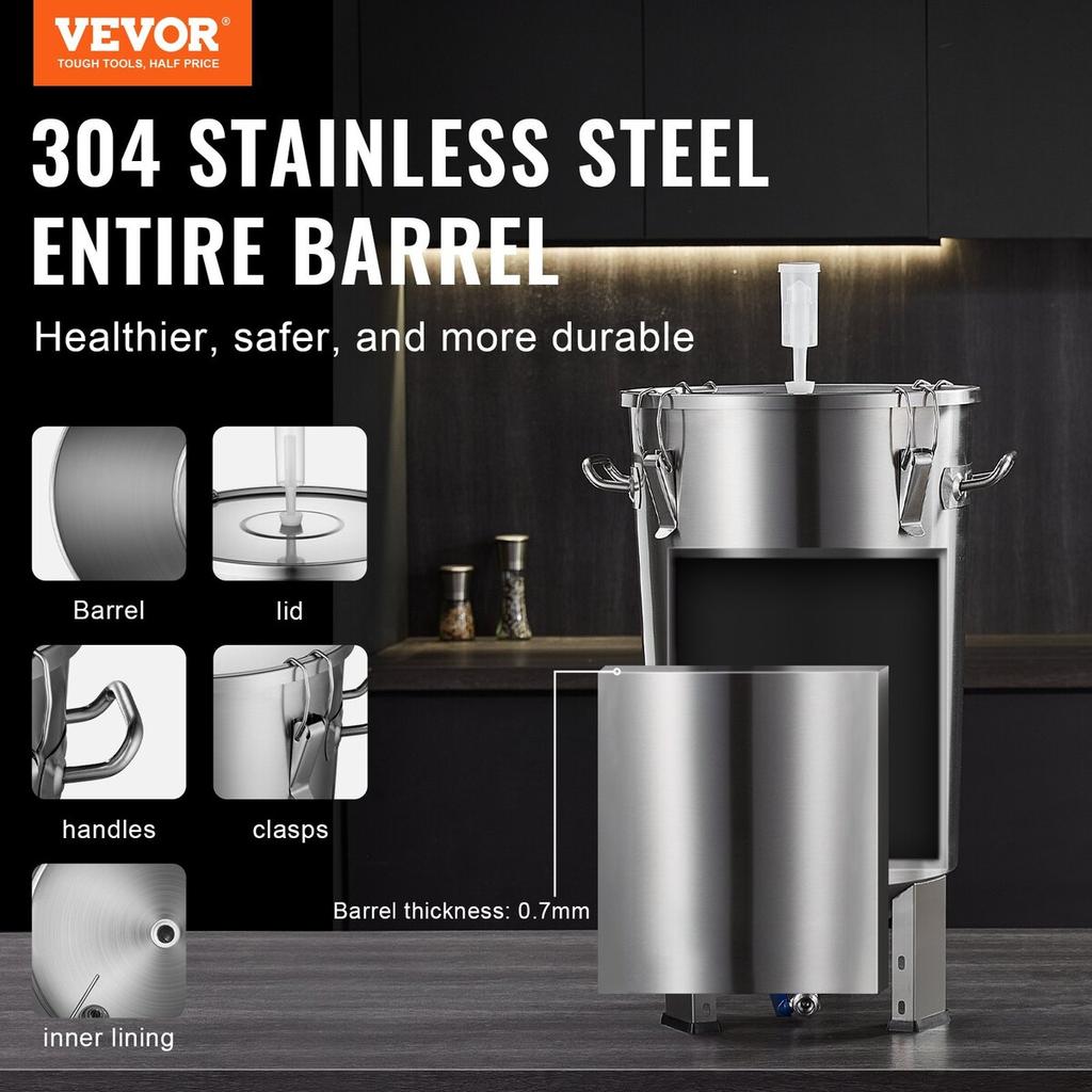 304 Stainless Steel Kettle, 30L Beer Brew Fermentor, Brew Bucket Fermentor for Brewing, Home Brewing Supplies with Base, Kettle Stock Pot Includes