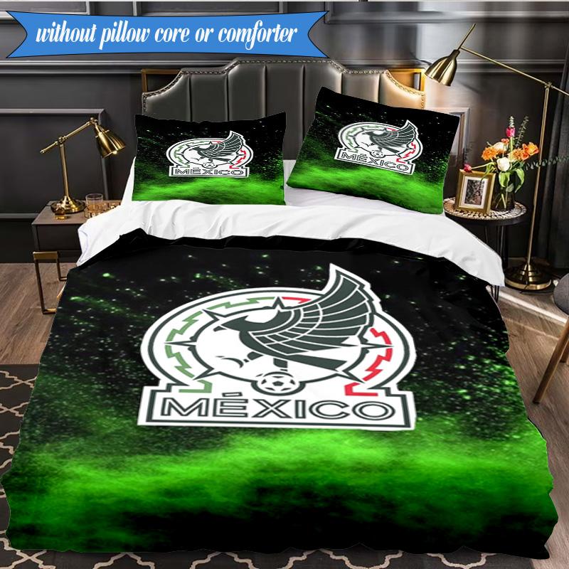 Mexico Football Emblem 3pcs Bedding,Including 1pc Duvet Cover And 2pcs Pillowcases Perfect for Christmas,Ideal for Bedroom, Dormitory