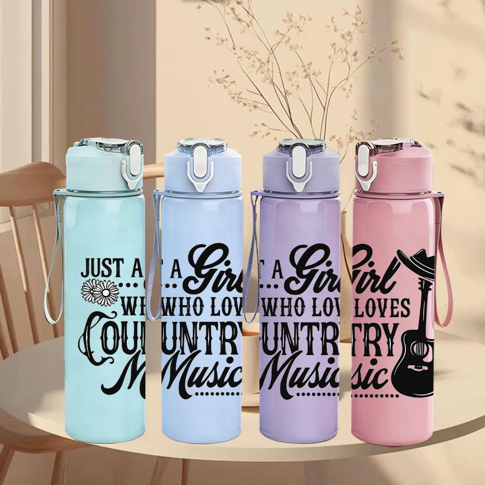 1PC Just A Girl Who Loves Country Music Guitar Print 750ml Color Plastic Sports Water Bottle Leakproof Flip Straw Lid Suitable for Sports Office Use