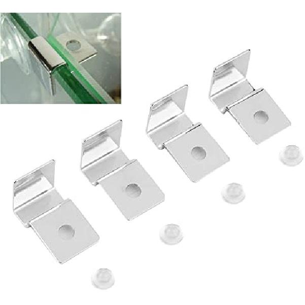 4Pcs Pssopp Aquarium Cover Bracket, Fish Glass Cover Clip Stainless Steel Aquarium Glass Covers Support Bracket Holders Universal Lid Clips for