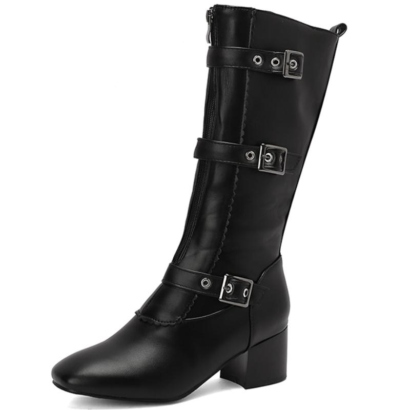 

Модные удобные сапоги до середины икры для женщин 2024 зимняя обувь черные белые короткие сапоги на низком каблуке праздничная обувь женская обувь большого размера 45 50 37 чёрный