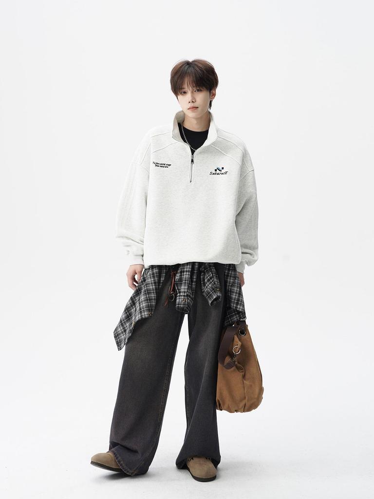 Men's Korean Style Trendy Half-Zip Stand Collar Hoodie - Autumn 2025 Loose Casual Jacket Top