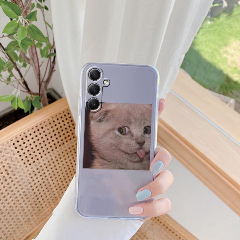 Funny Cat Patterned Soft Silicone Clear Case For Xiaomi Redmi Note 13 Pro 13C Samsung A55 A54 A34 S24 M35 iPhone 15 Camera Protective Shockproof Cover