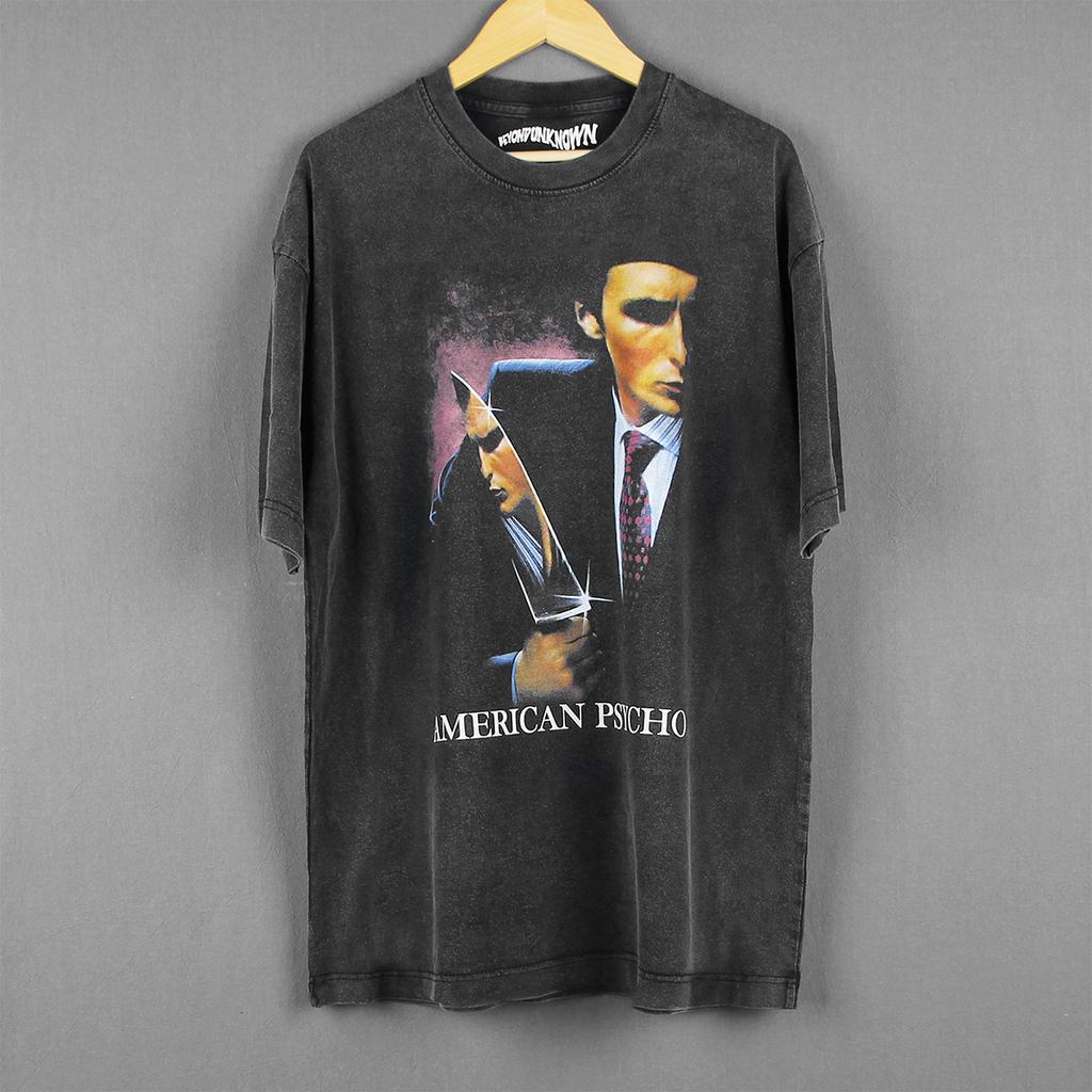 Chris Bale Sigma Male T Shirt Psycho Movie Washed Retro Movie Mens Printed Top Short Sleeves Clothes Unisex Graphic Shirts