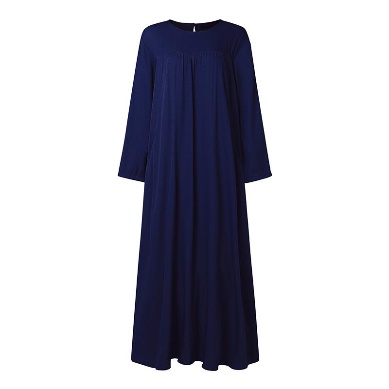 ZANZEA Women Elegant Casual Round Neck Solid Color Long Sleeve Loose Dress