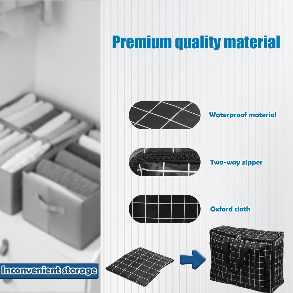 35L Duvet Storage Bag Oxford Cloth Waterproof Moving Storage Bag with Strong Handles and Zipper Large Capacity Clothes Organizer