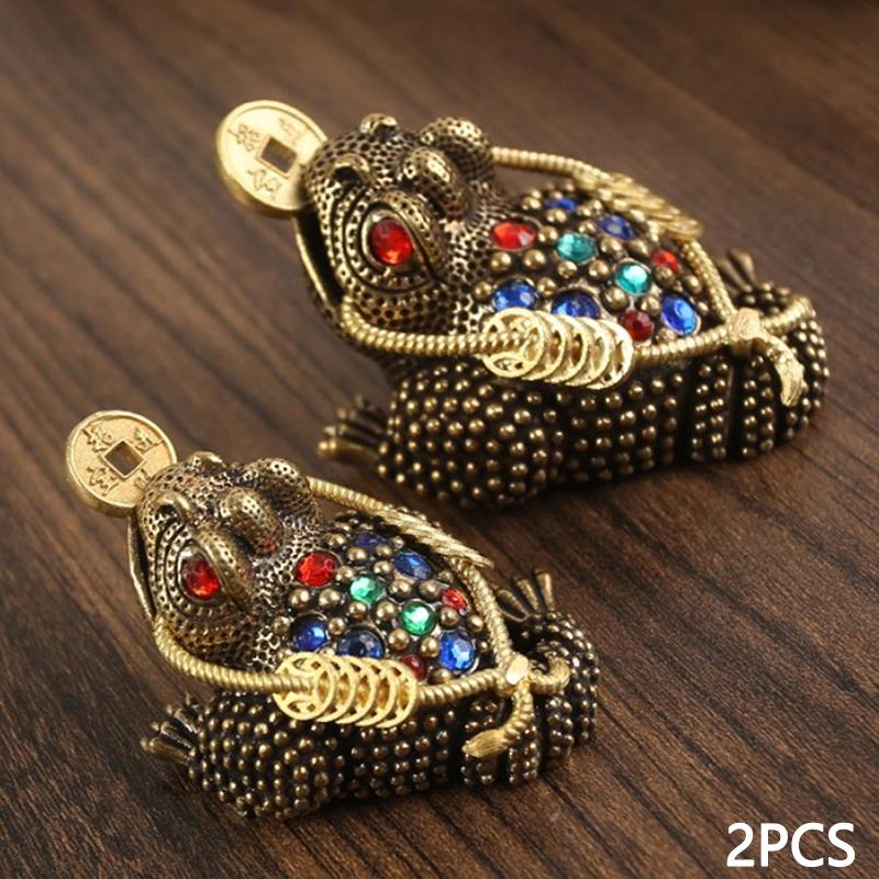 1/2Pcs Copper Money Frog Ornament Brass Money Frog Statue Feng Shui Three Legged Wealth Toad Golden Chinese Luck Figurine