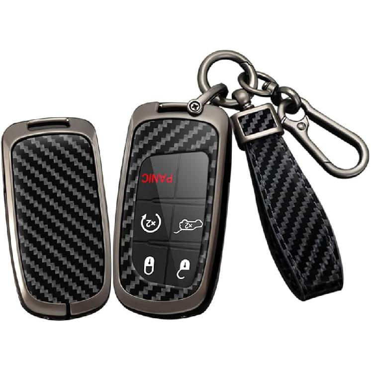 SANRILY Carbon Fiber Pattern Blue Smart Key Fob Cover Case Fit for Jeep Grand Cherokee Renegade for Chrysler 200 300 for Dodge RAM Durango Challenger углеродного волокна черного