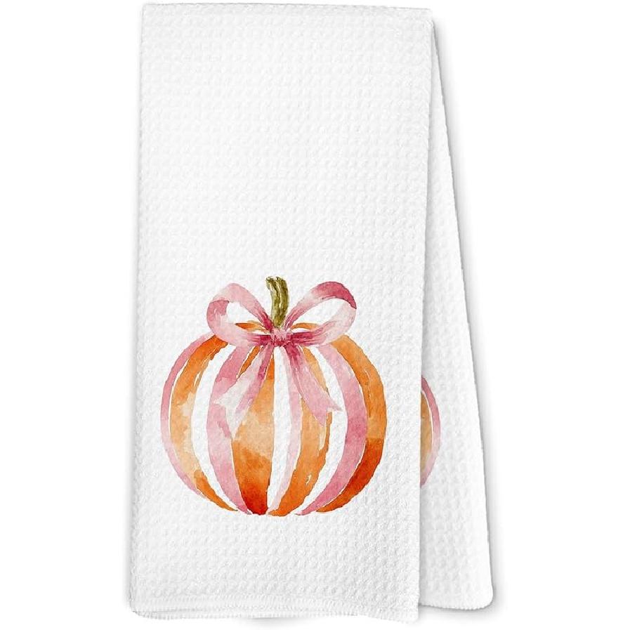 Disco Pumpkin Fall Kitchen Towels, Orange Coquette Bow Pumpkin Dish Towel for Kitchen, Trendy Fall Decor, Thanksgiving Autumn Trendy Halloween Hand