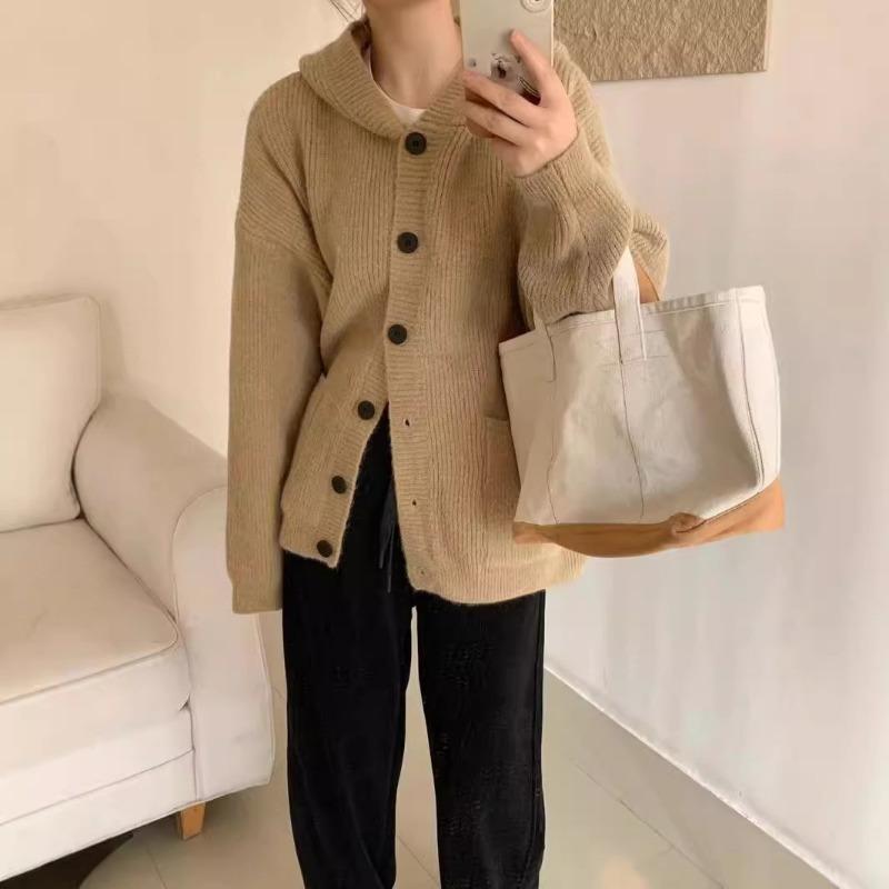 Hooded autumn and winter new single-breasted knitted cardigan fashionable versatile loose casual warm sweater jacket women