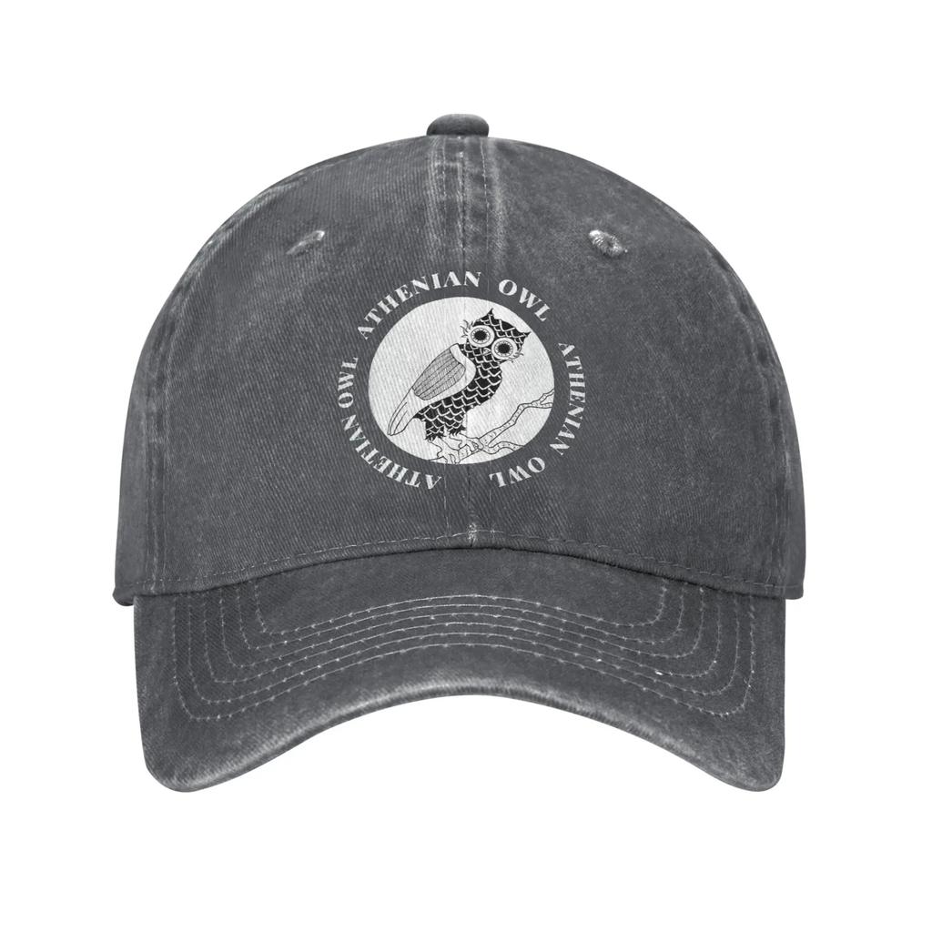 Niedliche Athener Eule Altgriechisch Unisex Damen Baseballkappe Tetradrachme Münze Used Denim Hut Vintage Outdoor Reise Weiche Sonnenschirmkappe