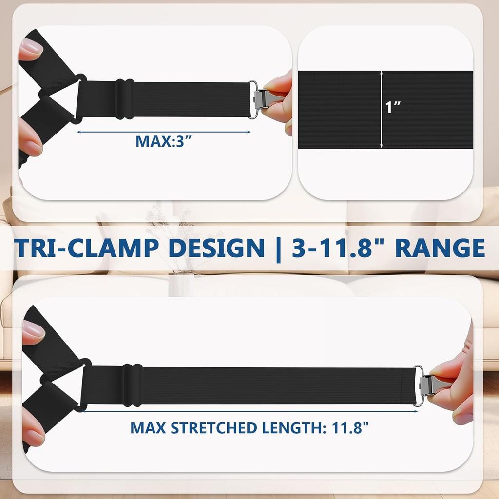 Adjustable Bed Sheet Straps with Durable Metal Clips 4 Pack for Sheets Sofa Covers Curtains and Tablecloths, Black